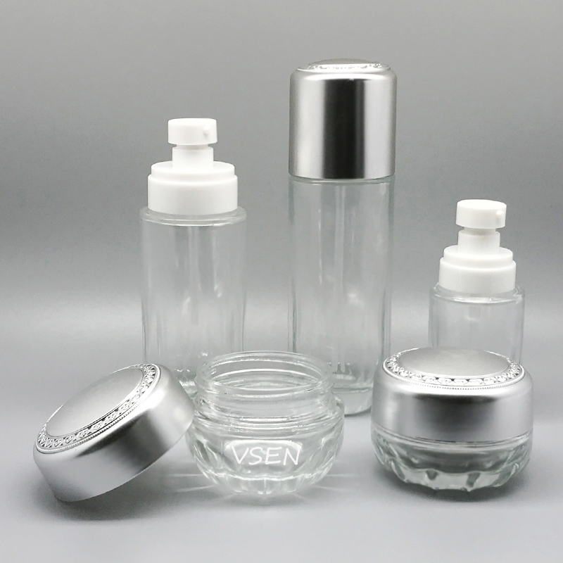透明新款贵妇化妆品玻璃瓶乳液按压瓶子(图2)